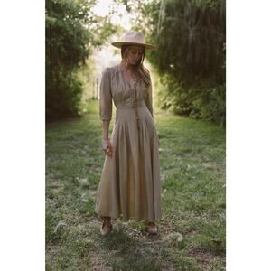 Kara Thoms Olympia Dress Sage Green Size XXL Boho Hippie Prairie Romantic Chic